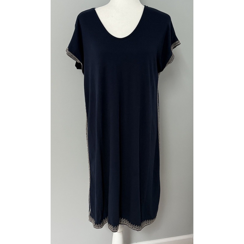 J Jill Relaxed Embroidered T-Shirt Dress‎ Size M Pure Jill Navy Blue Pullover